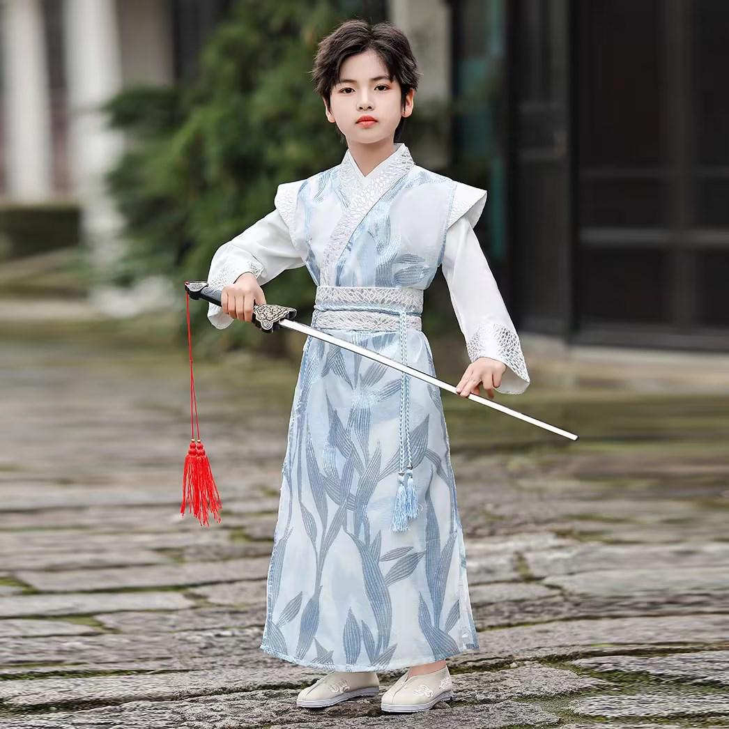 Мальчишеский весенне-летний костюм Ханьфу: Древний китайский костюм Тан для юных ученых и рыцарей 110