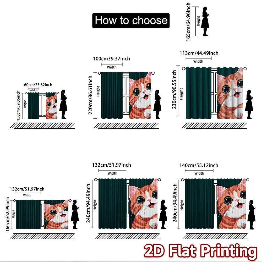 2D flat printing 2pcs Window Treatment Curtains Cute Cat Orange Tabby Digital Printed Polyester Drapes All Season Party &