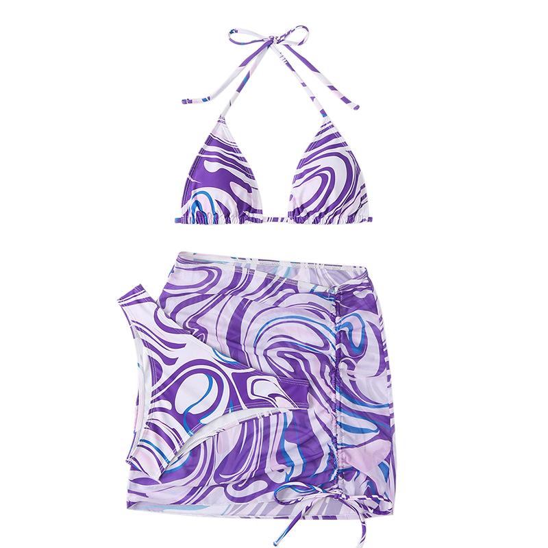 

Ins Бикини Tie Dyed Купальники Трусы Юбка Бюстгальтер из трех частей Женская праздничная пляжная одежда Купальник L
