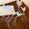 Girls Hair Pin Butterflies Decor Faux Pearls Beaded Long Tassel Hair Clip Wedding Prom Birthday Hair Barrette