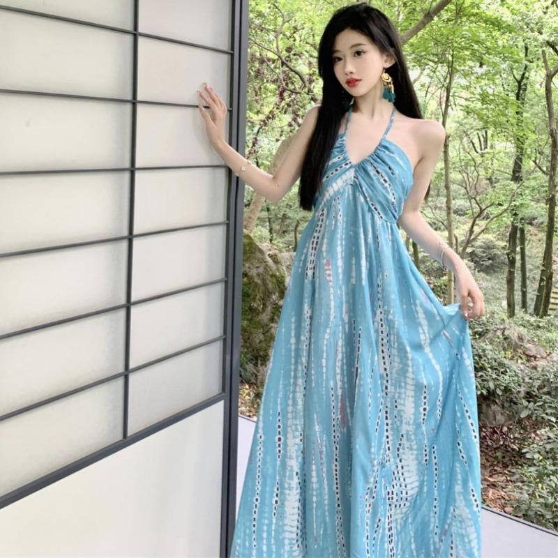 Bohemian Neck Halter Suspender Dress Women's Summer Seaside Vacation Super Fairy Pendulum Dress