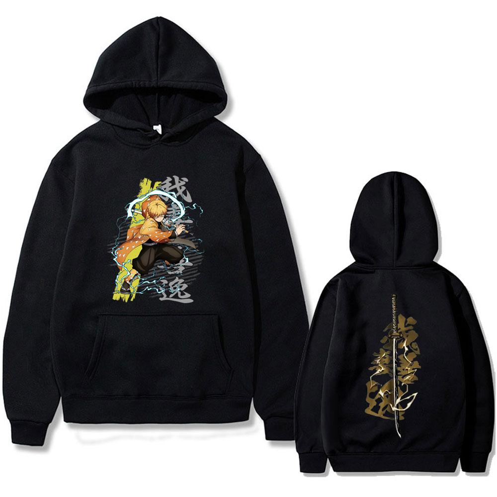 Anime Demon Slayer Agatsuma Zenitsu Double Sided Print Hoodie Men Women Cartoon Fashion Oversized Hoodies Vintage