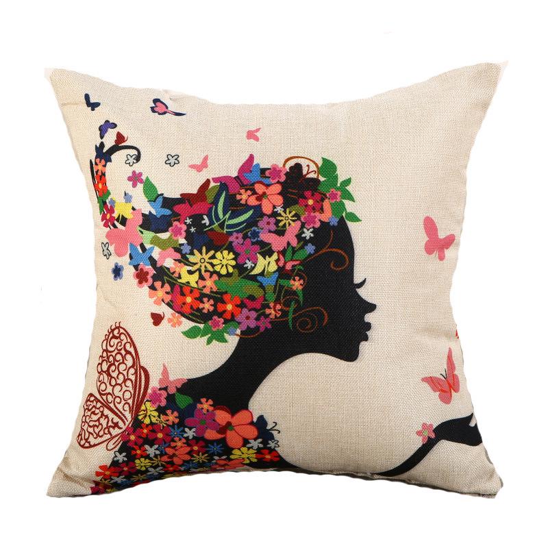 Linen Printed Car-mounted Sofa Pillow with Backrest and Bedside On The Bed