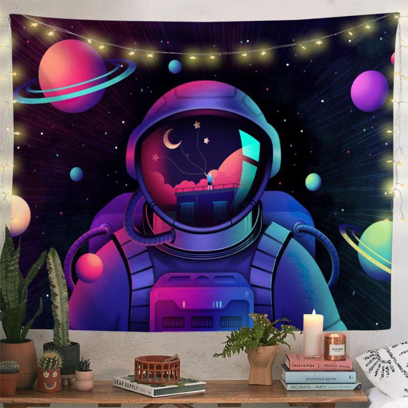 Purple Alien Planet Mountain Tapestry Wall Hanging Cosmic Galaxy Saturn Neon Trippy Aesthetic Wall Art Bedroom Dorm Decor