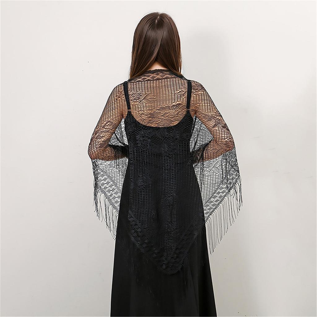 Elegant Women Shawl Shoulder Wrap for Evening Dress Lightweight Scarf Malaysia Solid Color Hollow Out Tassel Long Shawl
