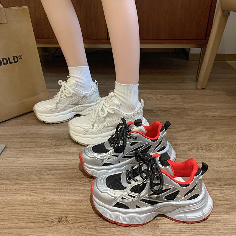Mesh-Plateau-Dad-Schuhe Damen 2025 Frühling neu kleiner Mann Höhenzunahme vielseitige Lauf-Sport-Freizeitschuhe Tide