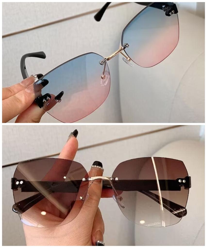 Fashion Rimless Beach Gradient Sunglass Original Lady Retro Branded Shades UV400 Eyeglasses