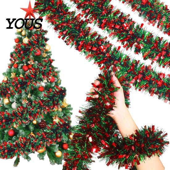 Vibrant Festive Atmosphere Decor 78.7 Inch Christmas Tinsel Garland, Shiny Metallic Twist Hanging Garland Bendable Holiday Party for Xmas Tree,