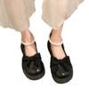 Mary Jane Shoes Women's Spring and Summer New Thick Heel Small Leather Shoes Pearl Bow Girl Single Shoes