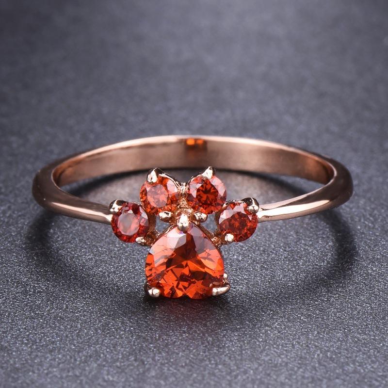 Creative Jewelry Rose Gold Opal Footprint Ring Personalized Design Versatile Trinket