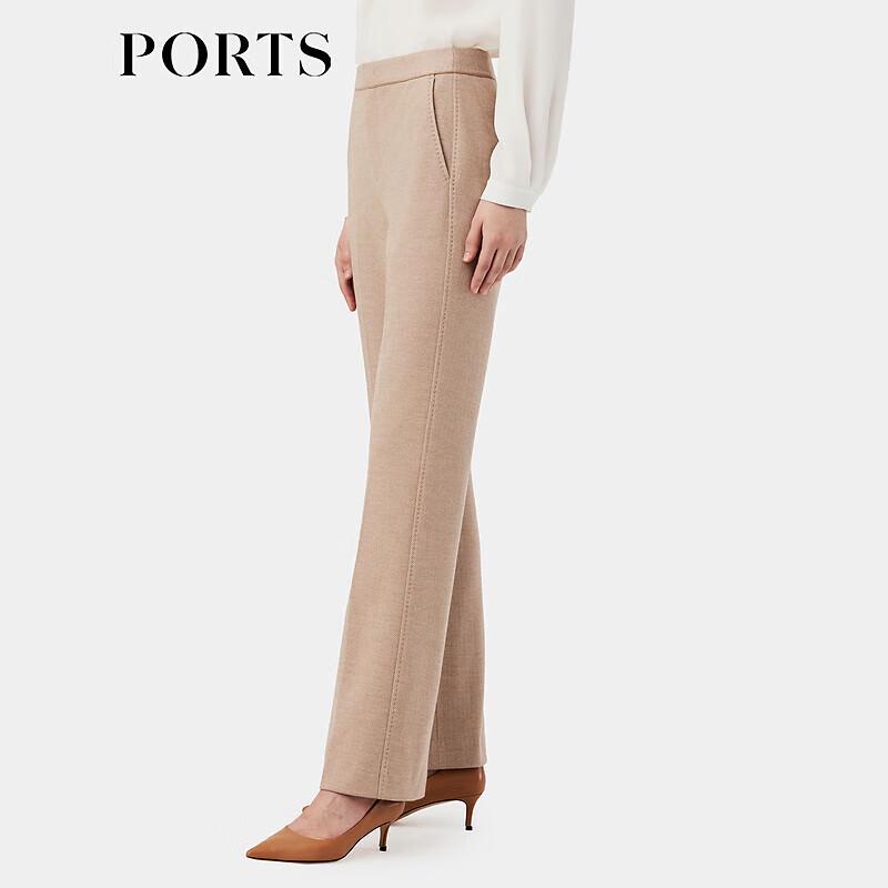 PORTS Women's Camel Herringbone Wool Blend Casual Trousers