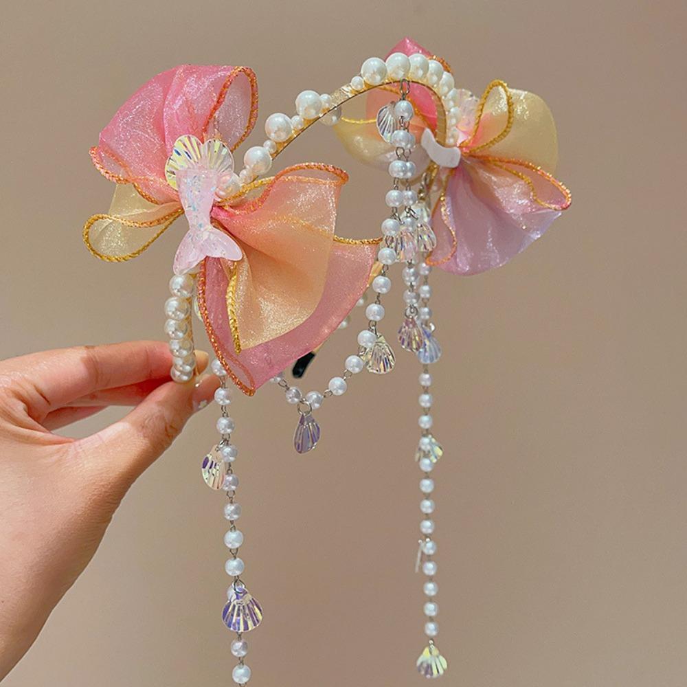 Elastic Bowknot Headband Exquisite Mermaid Hair Chain Sweet Headdress  Photography Headwear