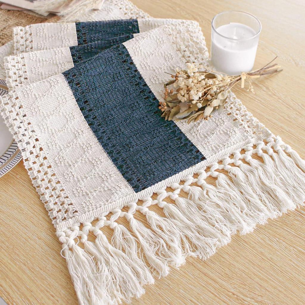 Hand-Knotted American Retro Crochet Table Runner, Long Openwork Tablecloth