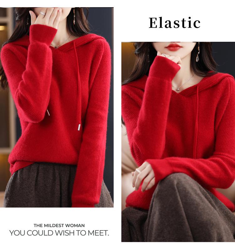 Women's 100% Pure Wool Knit Loose Hoodie - Autumn/Winter Collection