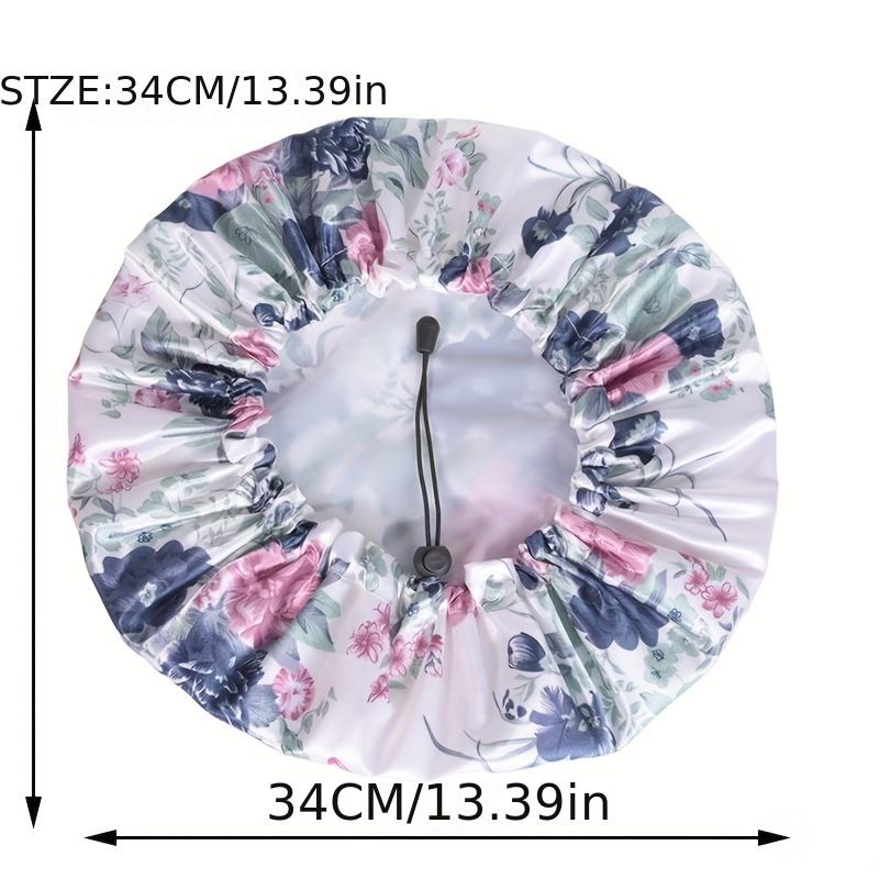 1pc Men and Women Double Layer Waterproof Shower Cap Floral Print Adjustable Double-Layer Elastic Hair Cap Bathing Accessory
