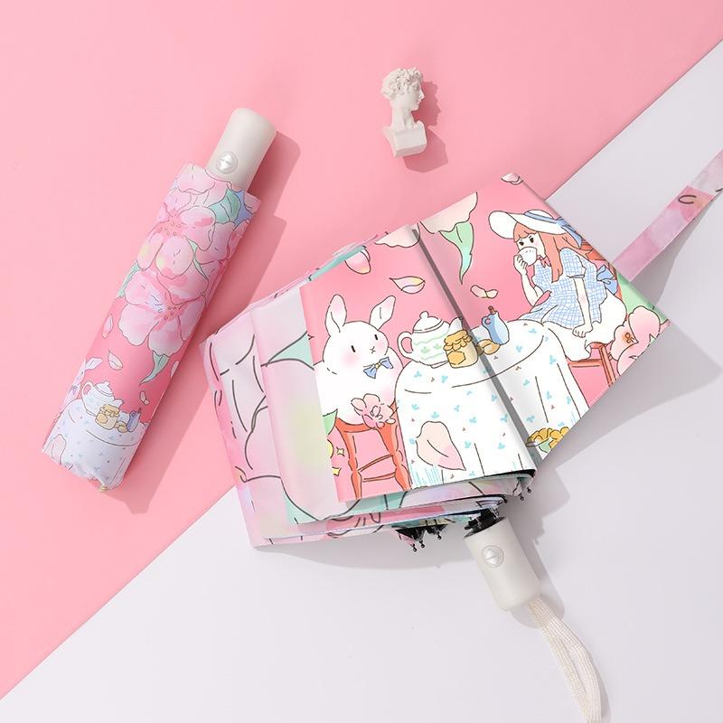 Automatic three-fold umbrella cartoon digital folding umbrella vinyl anti-ultraviolet sunscreen sun umbrella
