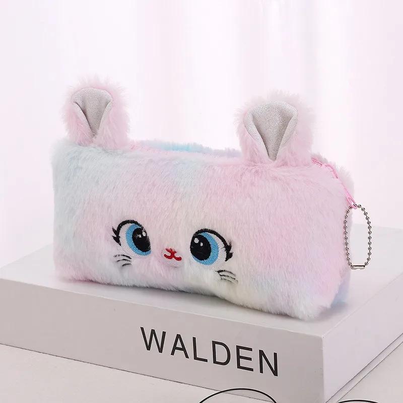 Kawaii Cat Large-capacity Zipper Pencil Bag, Beautiful Cartoon Creative Plush Pencil Bag for Girls  Stationery Storage Bag