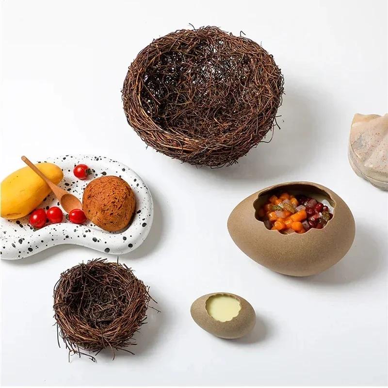 Handwoven Rattan Bird's Nest, Artificial Craft Birdhouse,Artificial Bird Nest, Bird House, Garden Nature Art Craft Decoration