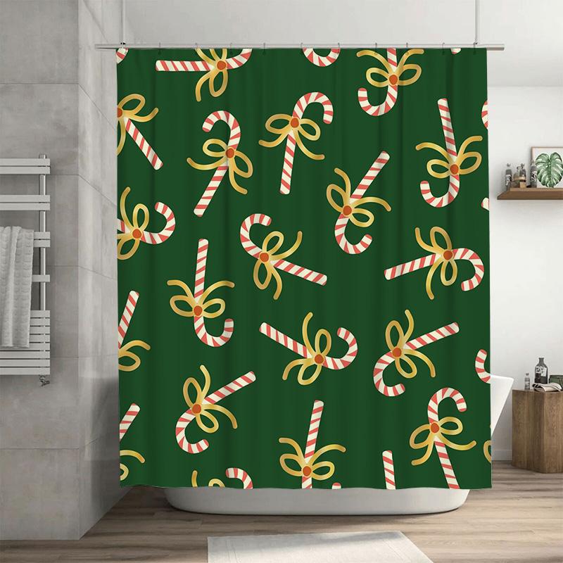 

Tu Candy Cane Shower Curtain Christmas Holiday Festive Red White Stripes Bathroom Decor Holiday Gift Xmas Pattern Home Textile W60H190(CM)-1 Pcs