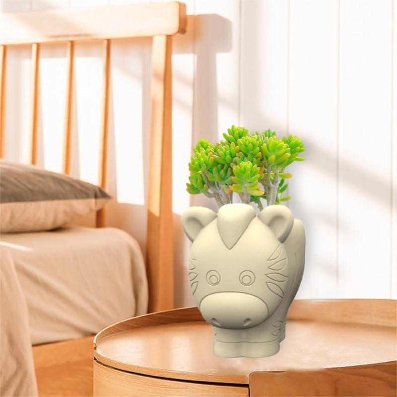 Cute Zebra Fox Concrete Flower Pot Silicone Mold Candle Pen Holder Resin Mold Animal Succulent Planter Pot Mold DIY Art