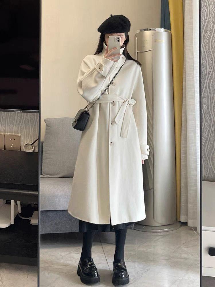 Hepburn Style Women's Woolen Lapel Coat - Long Sleeve, Loose Fit, Mid-Length, Winter Fashion