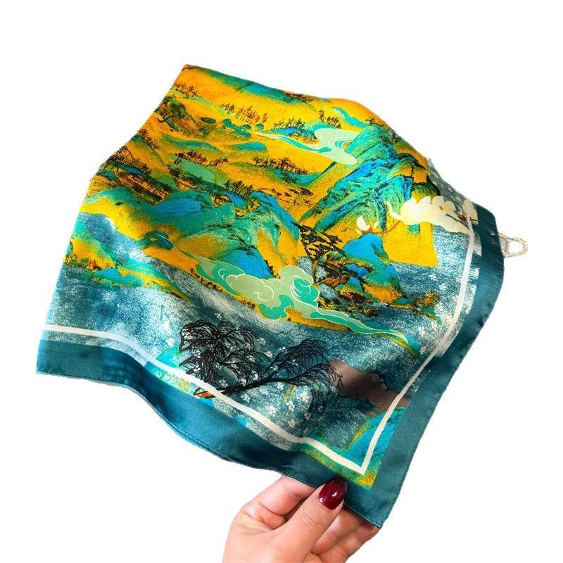 Pastoral 71cm small square scarf imitation silk scarf headscarf printed neck protection scarf professional versatile scarf scarf scarf female
