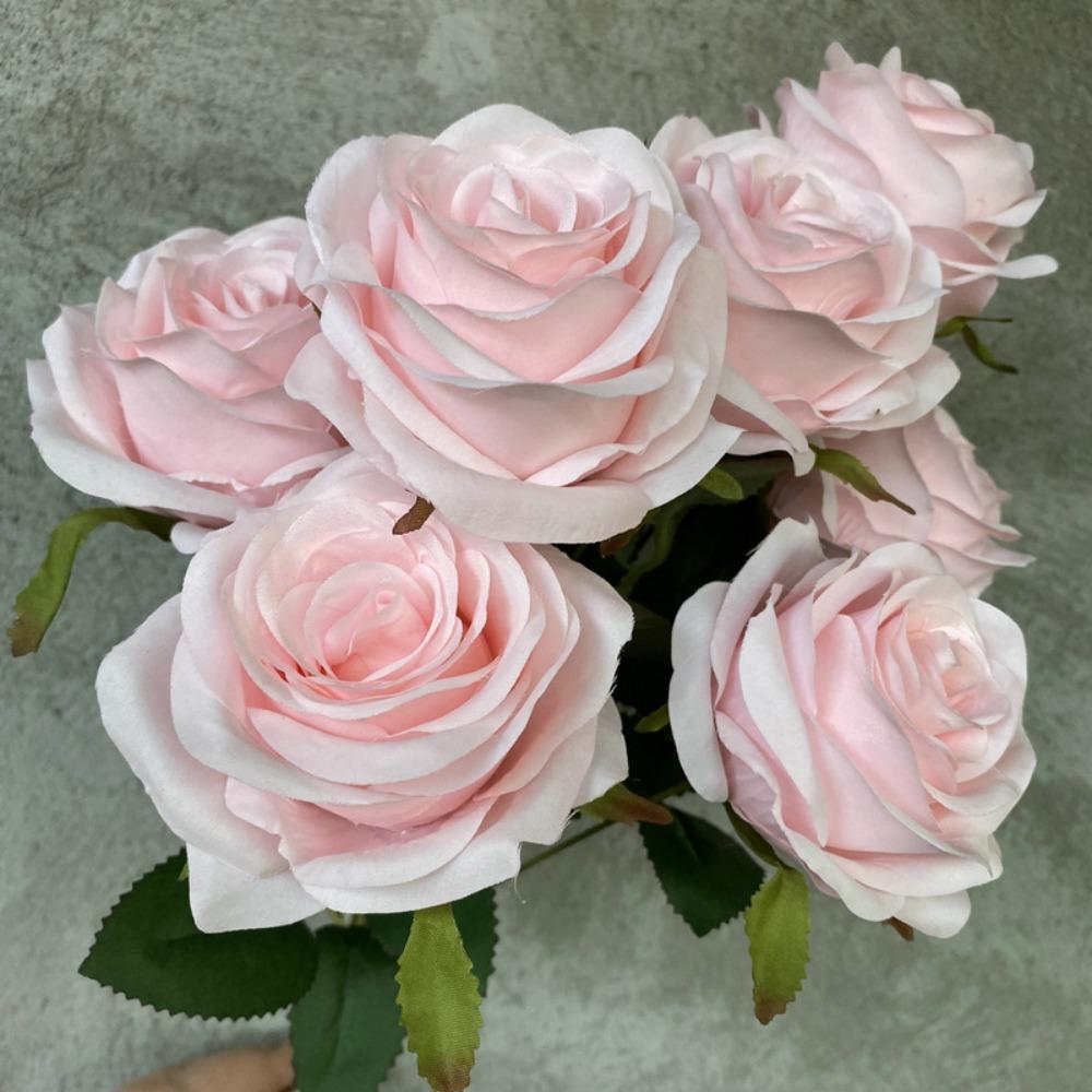 9 Heads Rose Bouquet Retro Style Realistic Design Simulated Flowers Multi Head Colorful Blooms Wedding Decoration
