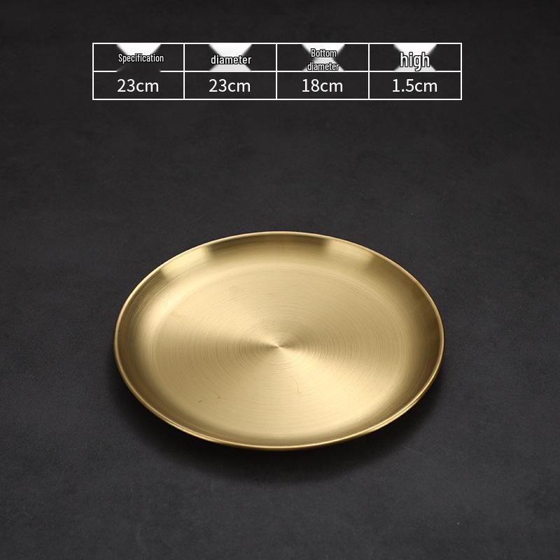 304 Stainless Steel Gold Korean BBQ & Dessert Plate, Flat-Bottom Fruit Tray