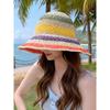 Handmade women's foldable bohemian seaside rainbow color block bucket hat, sun-shading and face-slimming trendy hat