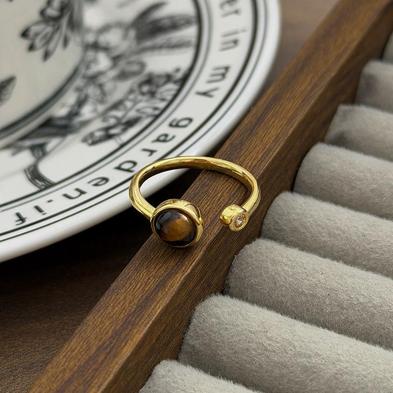 

Retro Texture Two-Color Imitation Tiger S Eye Stone Open Ring Niche Light Luxury High-End Sense Stacked Wearing Personalized Ring Woman Adjustable opening