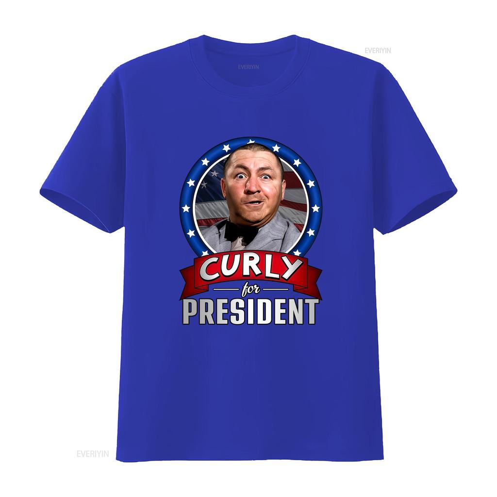 Funny Retro Three Stooges Curly For President Patriotic Print Casual T Shirt Vintage Washed Slightly Versatile Streetwear
