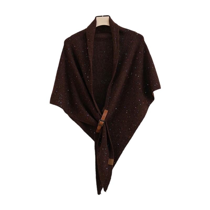 Solid Color Wool Blend Triangular Stole With Leather Clasp Warm Soft Scarf Wrap For Women Lady Winter Autumn Accessory