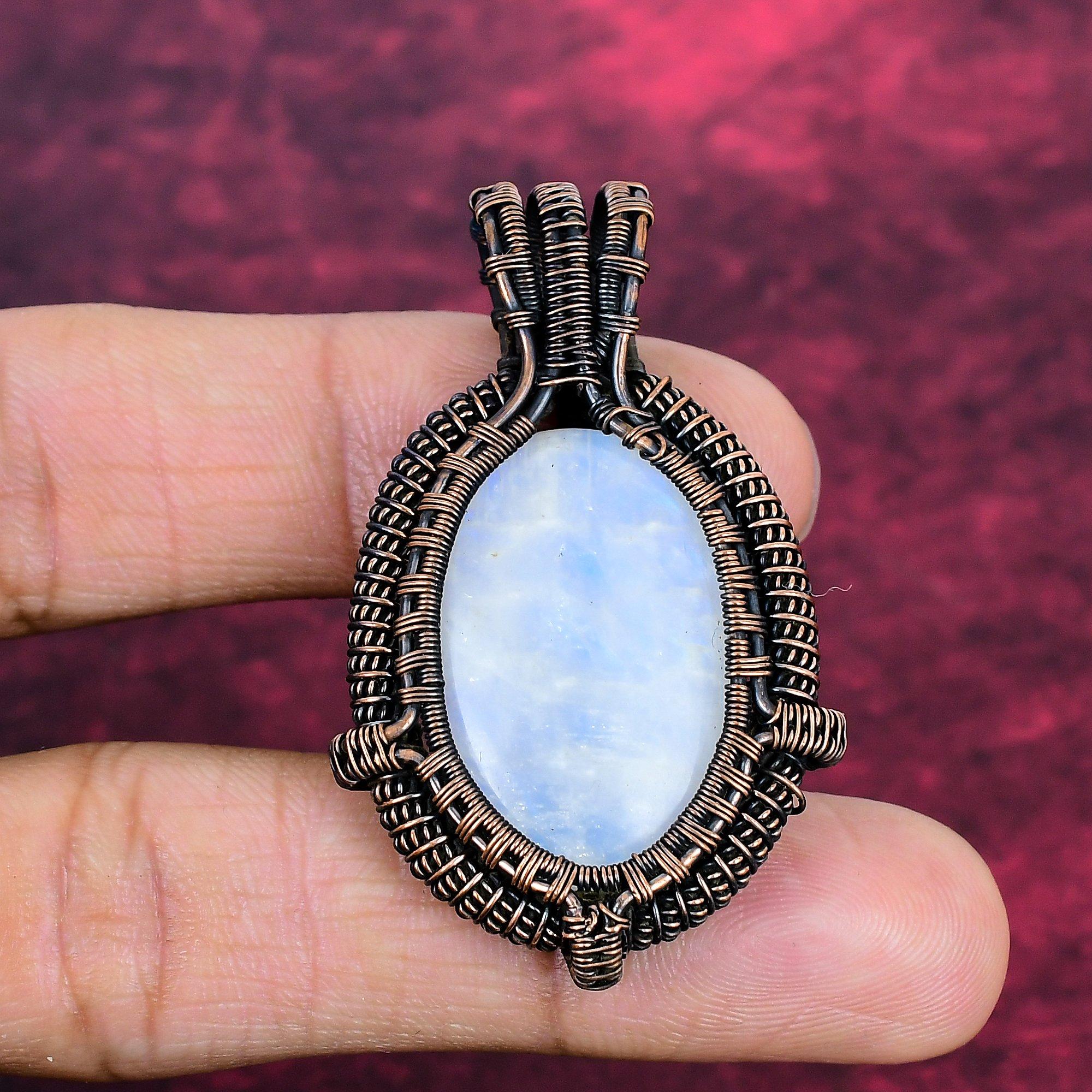Rainbow Moonstone Pendant Gemstone Pendant Handmade Copper Wire Wrapped Jewelry