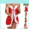 Luxurious Women Sexy Lingerie Red Babydoll Nightwear Santa Christmas Sleepwear G-string Set