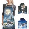 Howling Wolf Under The Moonlight Print Kitchen Aprons Women Men Baking Home Cleaning Clothes Pinafore Chef Waiter Cooking Apron
