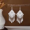 Ethnic Miao Silver Tassel Earrings - Retro Long Dangle Scenic Studs for Women