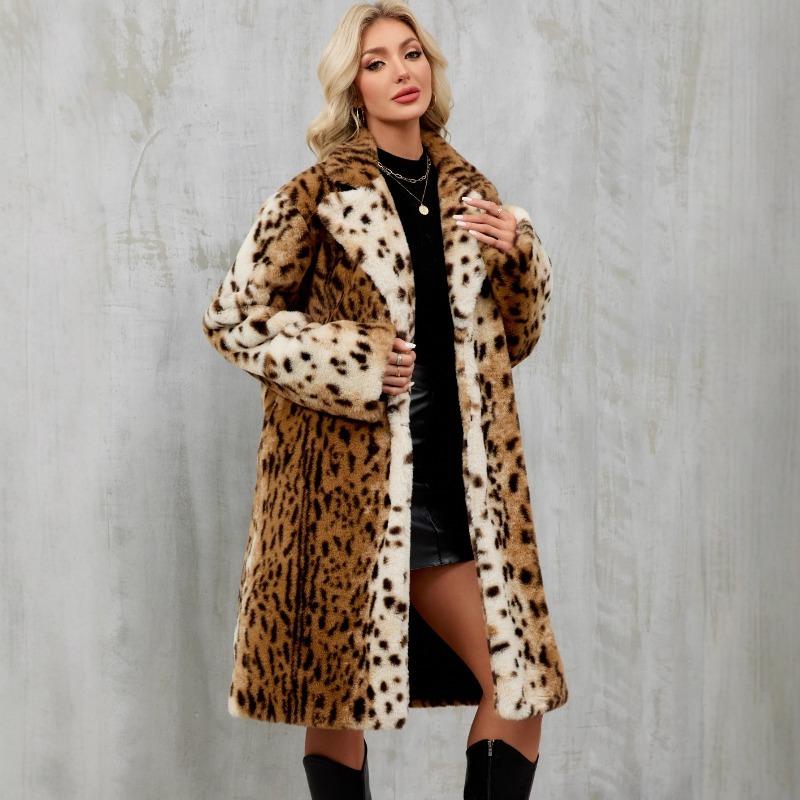 Women's clothing long loose autumn and winter environmentally friendly imitation fur coat new leopard print imitation rabbit fur coat