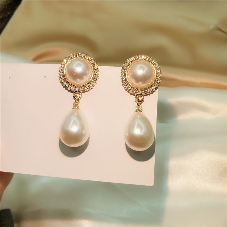 Damen Mädchen Elegante Trendige Wassertropfen Perlenohrringe Einfache Funkelnde Diamantohrringe Temperament Ohrringe