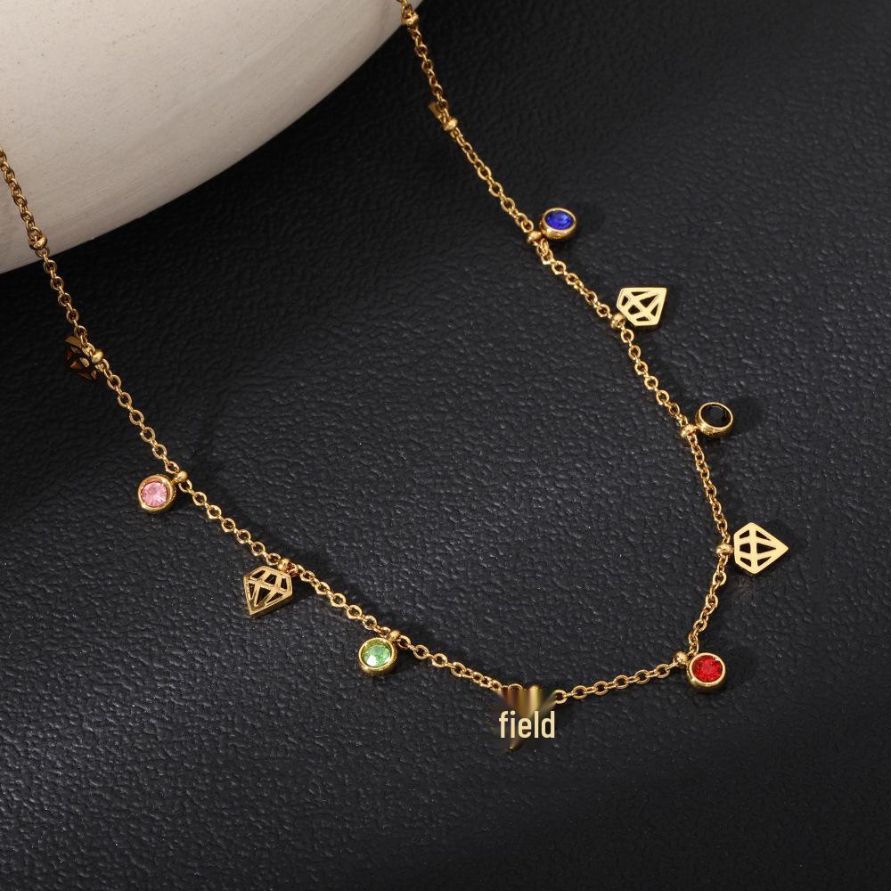 European & American Minimalist Zircon Stainless Steel Pendant Necklace - High-End, Light Luxury Design