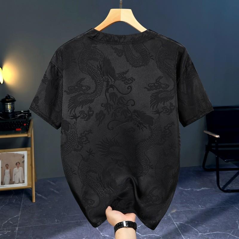 Men's Summer Plus Size Chinese-Style Set Lightweight Short-Sleeve Top + Long Pants Two-Piece Chinese Vintage Style