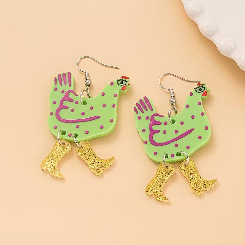 Easter Creative Rooster Splicing Yak Printing Chicken Fancy Printing Hen Earrings Female