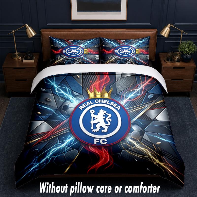 Set Biancheria da Letto Chelsea FC Design 1 Copripiumino + 2 Federe Morbido Traspirante Biancheria da Letto per la Casa