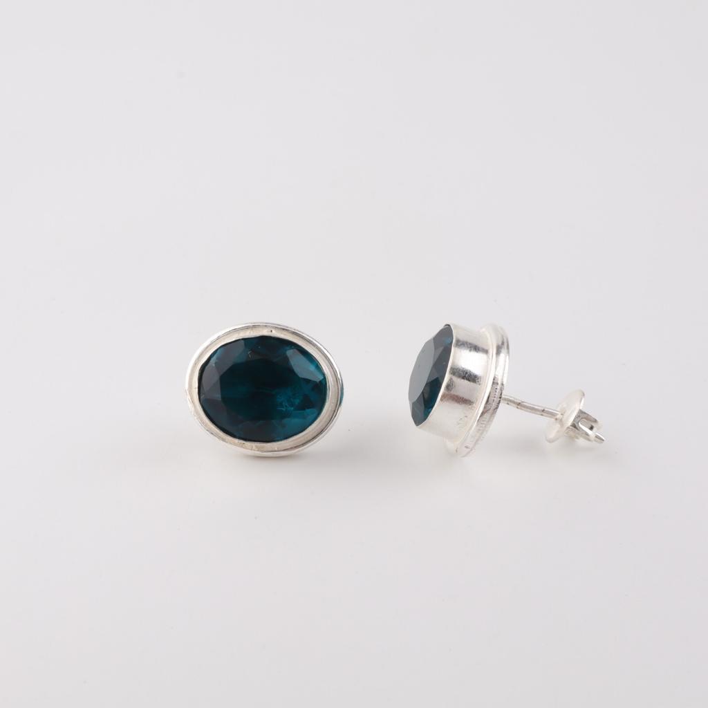 Apatite Gemstone 925 Sterling Silver Jewelry Handmade Earrings Stud 0.5" For Her EE-178-6