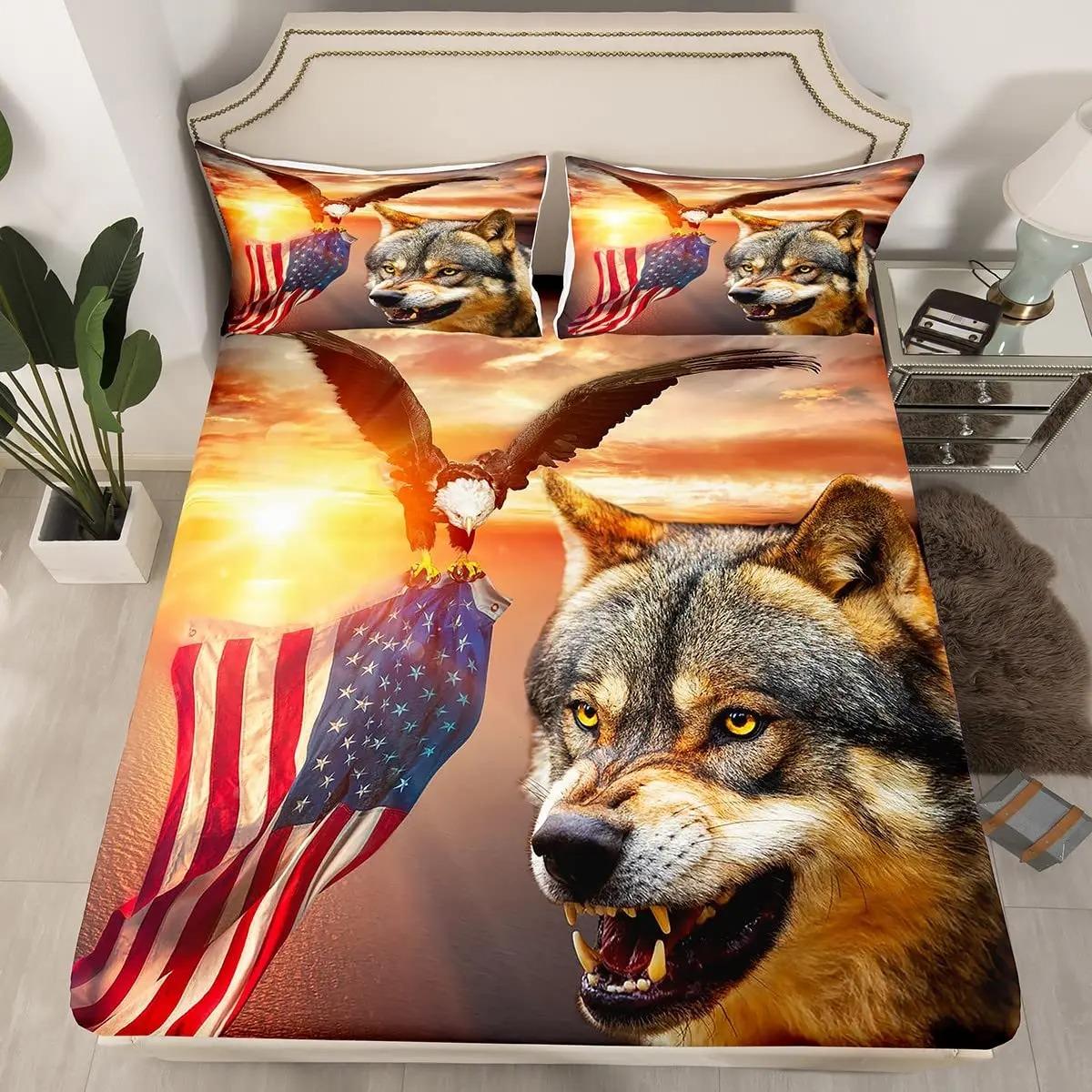 

Wolf Printed Beding Set Twin Sized Dimensions for Children Kids Young Boys Bedrom,Misty Bed Soft Duvet Cover Set, Warm Comforter Cover Wild Animals 100*200cm Single