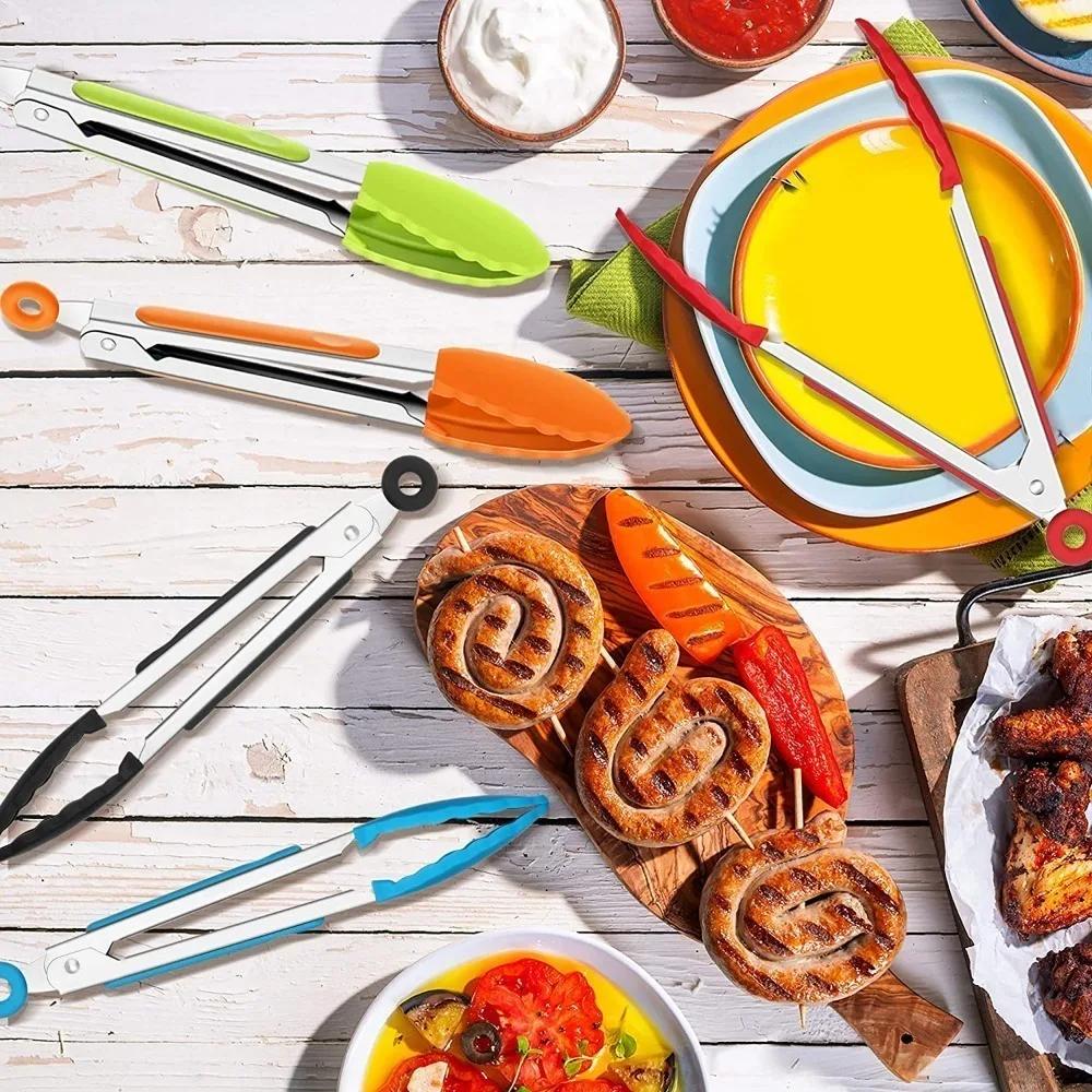 Stainless Steel Plastics Grilling Tong Food Clip High Temperature Resistant Serving Non-Stick for Fried Steak Cooking Clamp Tool