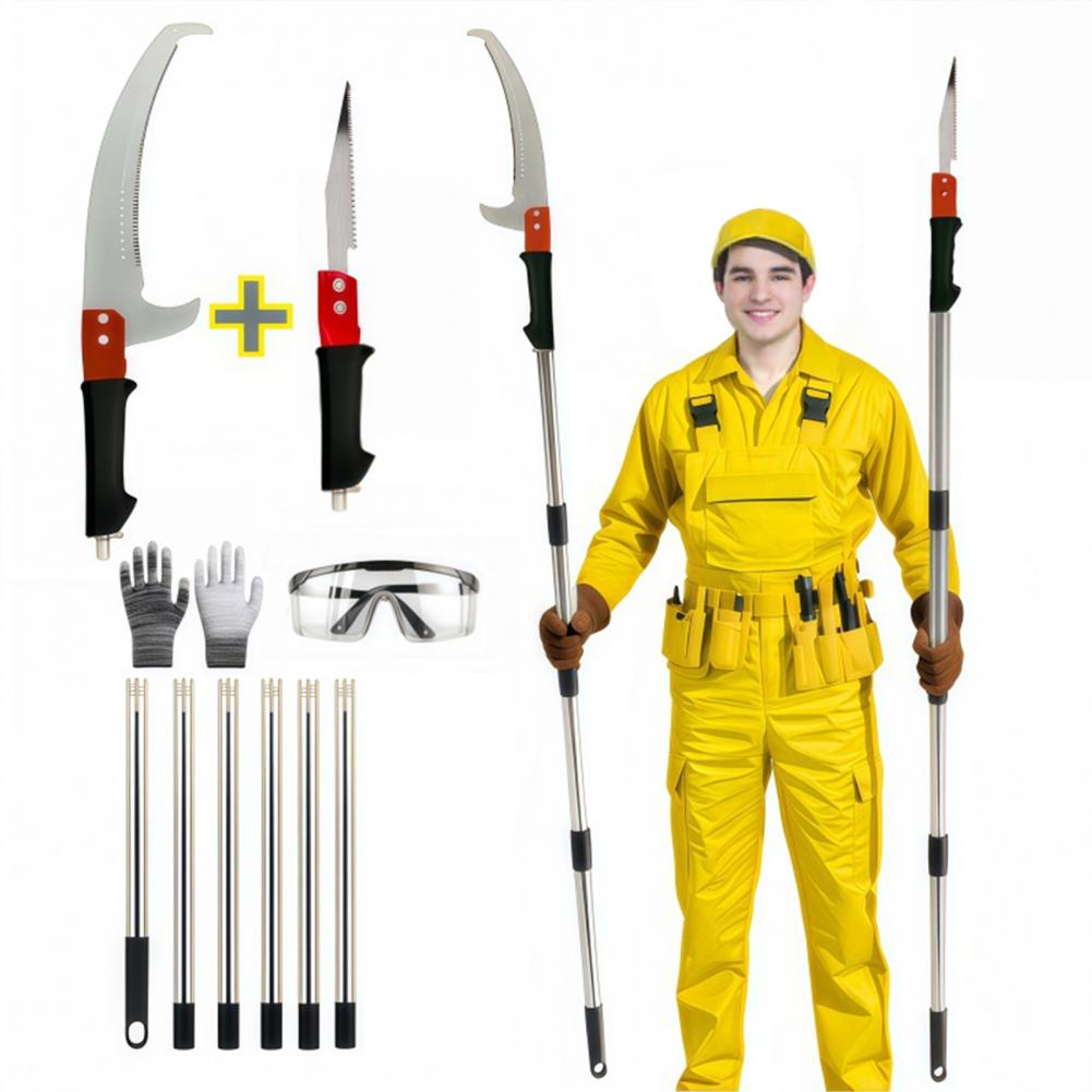 Telescopic Pole Saw for Tree Pruning – Manual Extendable Pruner with Adjustable Extension Pole, High Branch Cutter Tool