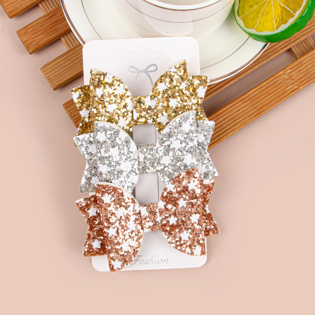 3 STÜCKE Bunte Haarschleifen mit Clips Niedliche 3'' Glitzer Haarschleifen Haarnadel Haarspangen Haarclip Kopfbedeckung Kinder Kinder Haaraccessoires