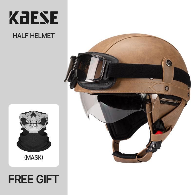 Vintage Half Face Motorcycle Helmet Motorbike Helmets Men Women Unisex Scooter Summer Helmet Black Brown DOT Approved Casque