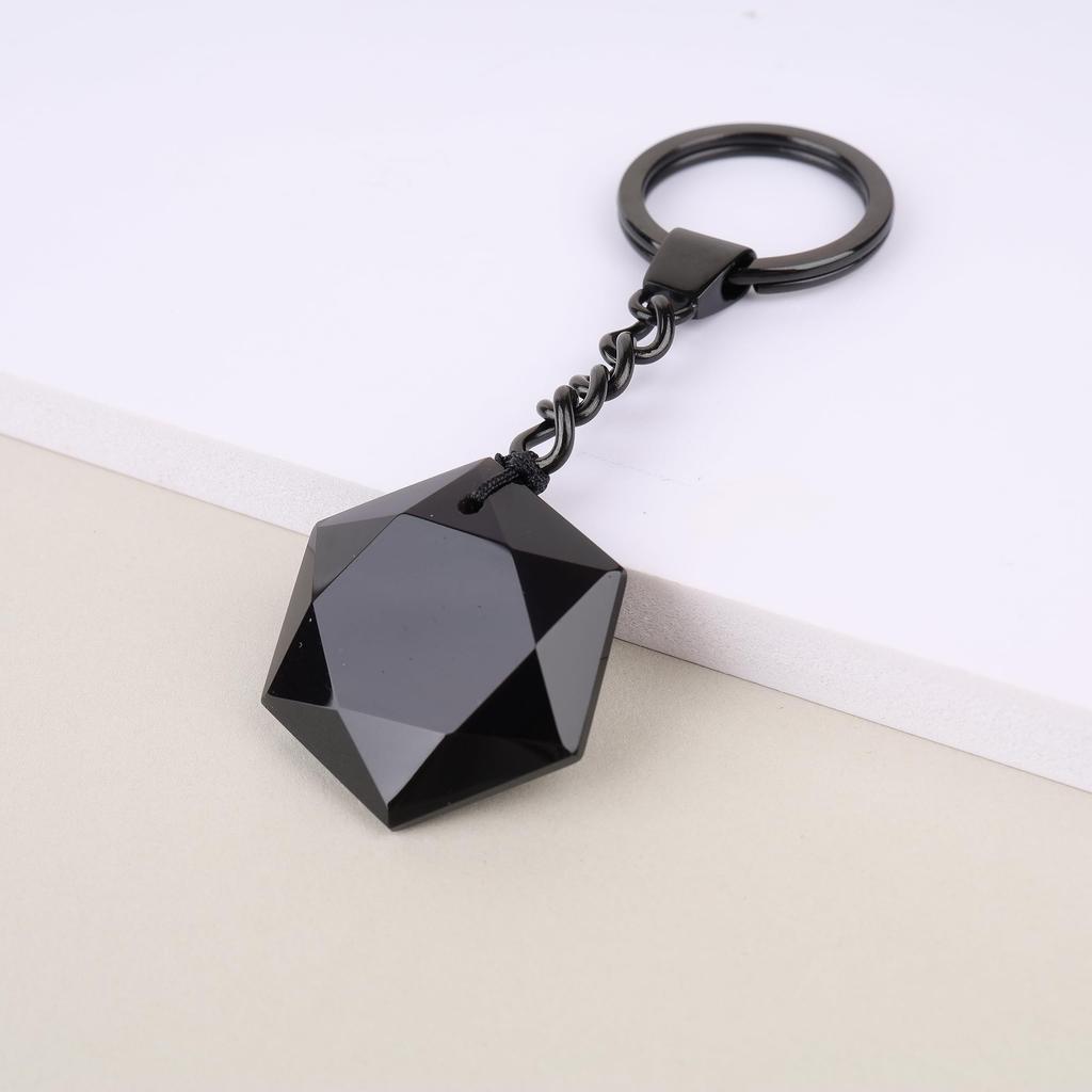 Obsidian Hexagram Lucky Power Stone Keychain Chain [Koai] Amulet, Charm,