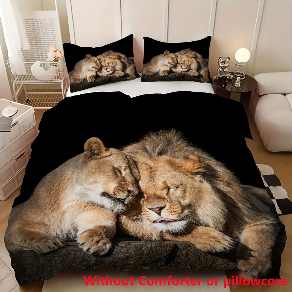 Lions Bedding Set Soft Polyester Duvet Cover Set Quilt Cover With Pillowcase For Bedroom Decor Birthday Gift For Wife Husband